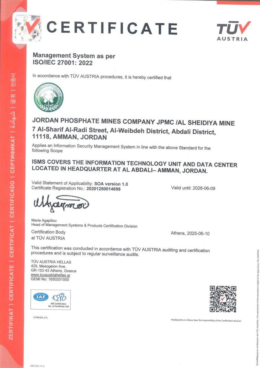JPMC obtains ISO certification in Information Security Management System